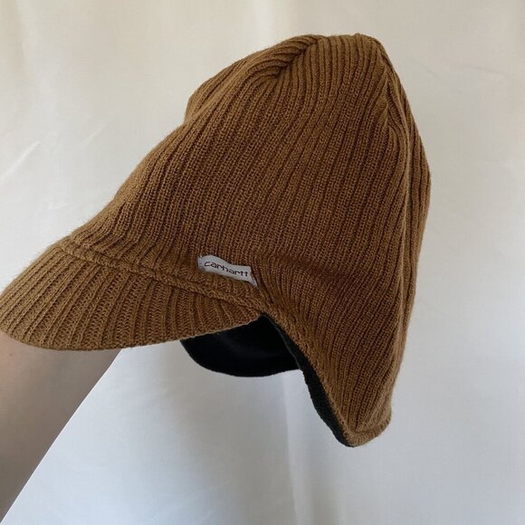 Carhartt Brown Knit Insulated Cap With Brim & Ear Flaps corduroy style warm - Picture 1 of 5